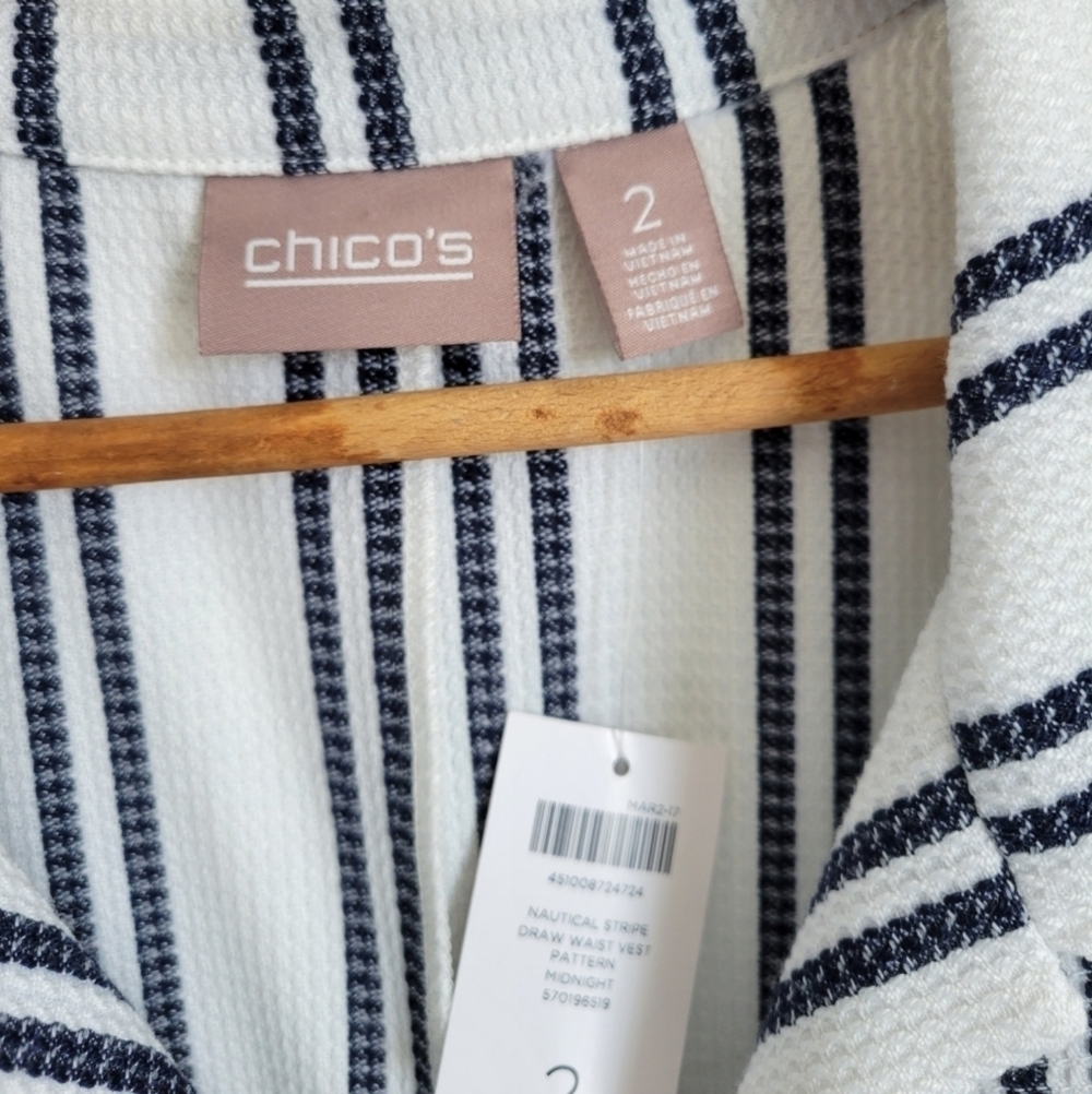 NWT Chico's Nautical Striped Draw Waist Vest, medium - Picture 3 of 7